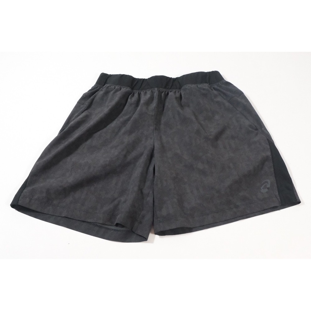 Asics Shorts Mens Medium Black Running Athletic Performance Diagonal Stripe Logo